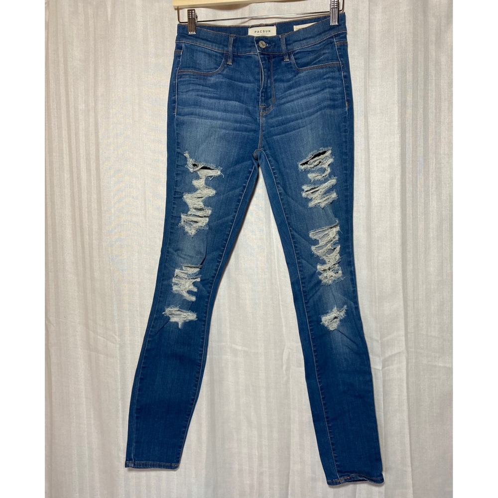 PacSun Los Angeles Distressed Skinny‎ Jeggings Medium Wash Ripped Jeans 26